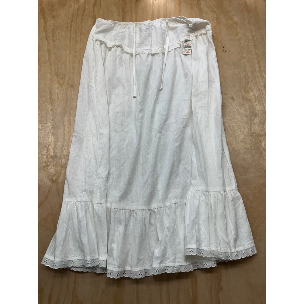Vintage Morgan City White Prairie Eyelet Ruffle Midi Skirt Made in USA Large NWT